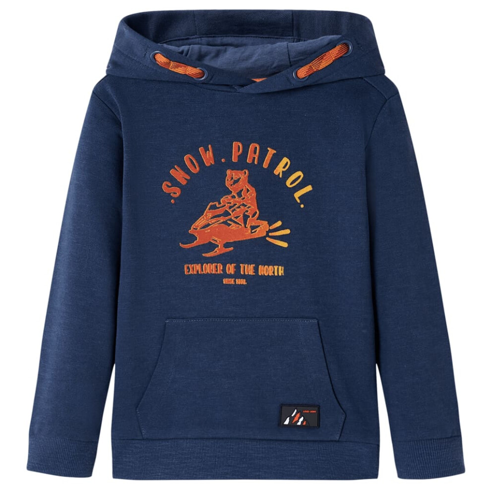 (navy, 104 (3-4y)) Kids' Hooded Sweatshirt Children Pullover Hoodie Navy Melange and Orange 104