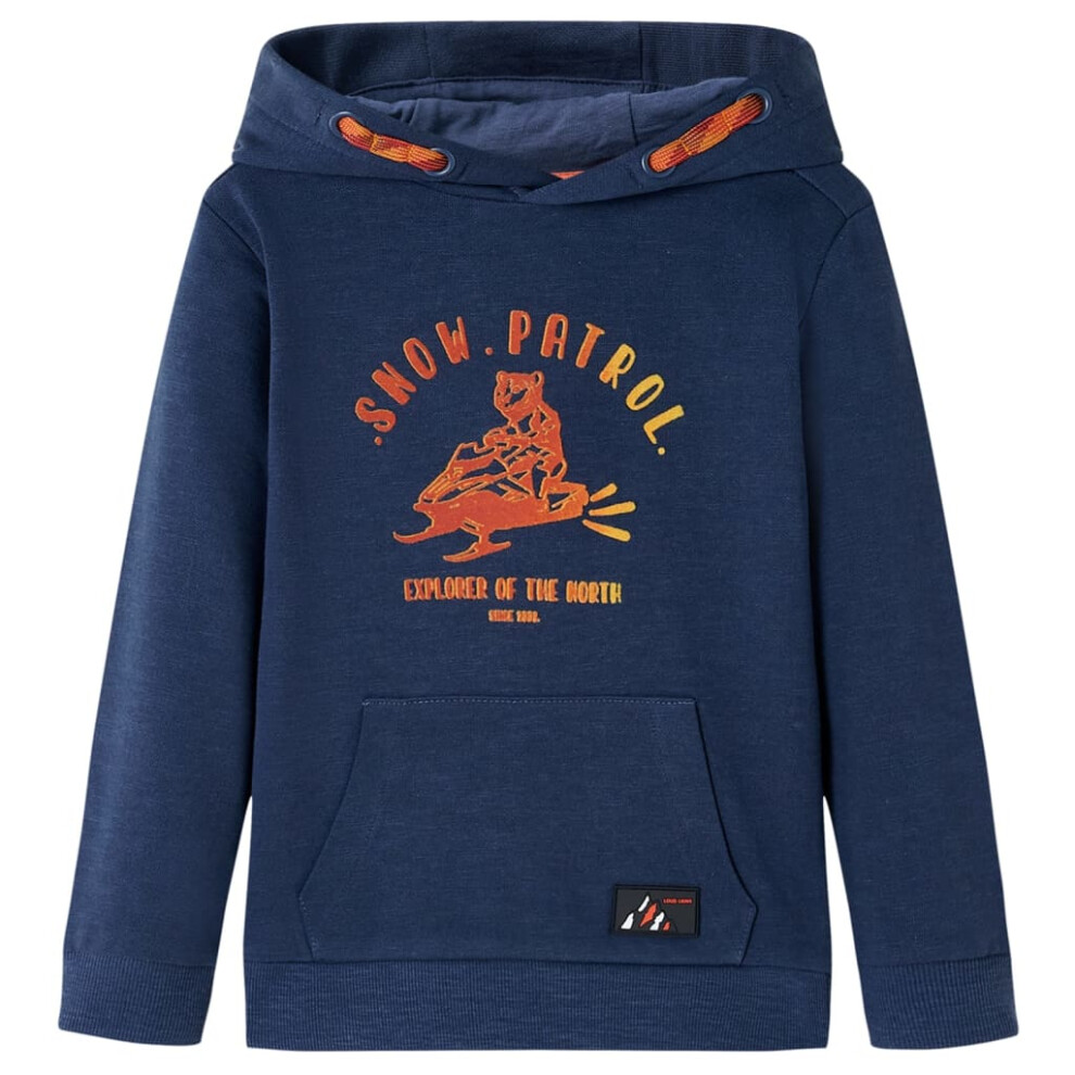 (navy, 116 (5-6y)) Kids' Hooded Sweatshirt Children Pullover Hoodie Navy Melange and Orange 104