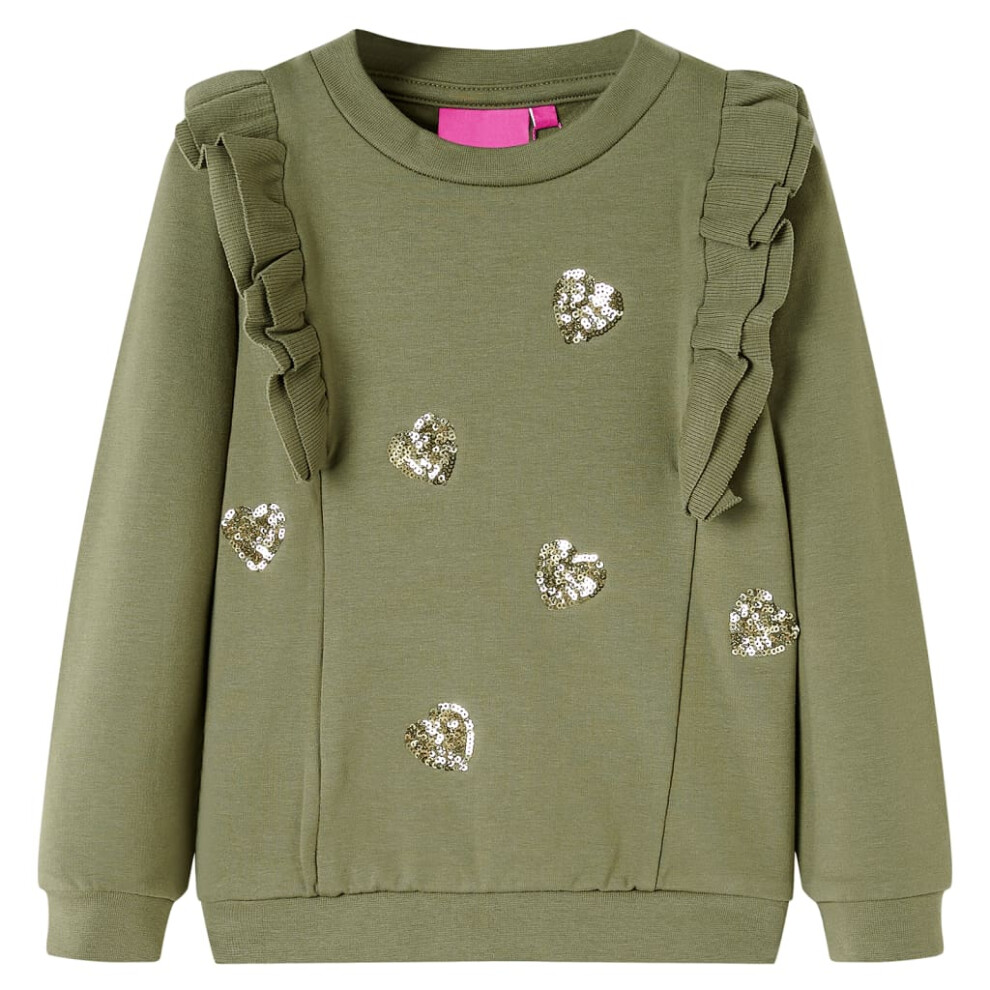 Vidaxl (Khaki, 128 (7-8Y)) Kids' Sweatshirt Children's Long Sleeves Pullover Toddler Top Heart Design Green