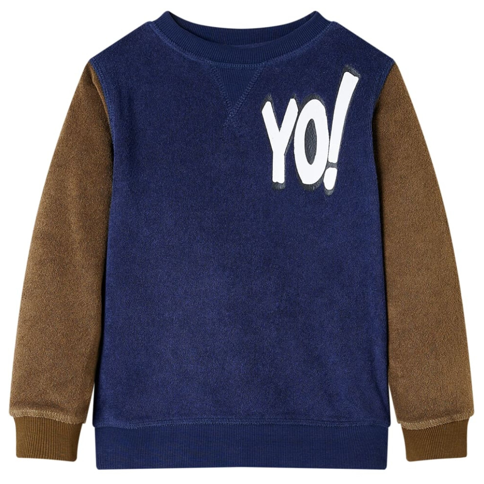 (128 (7-8y)) Kids' Sweatshirt Children Long Sleeves Pullover Patchwork Design Dark Navy