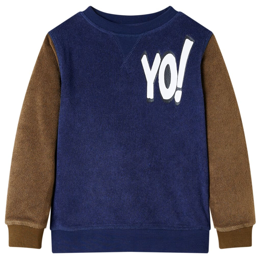 (116 (5-6y)) Kids' Sweatshirt Children Long Sleeves Pullover Patchwork Design Dark Navy