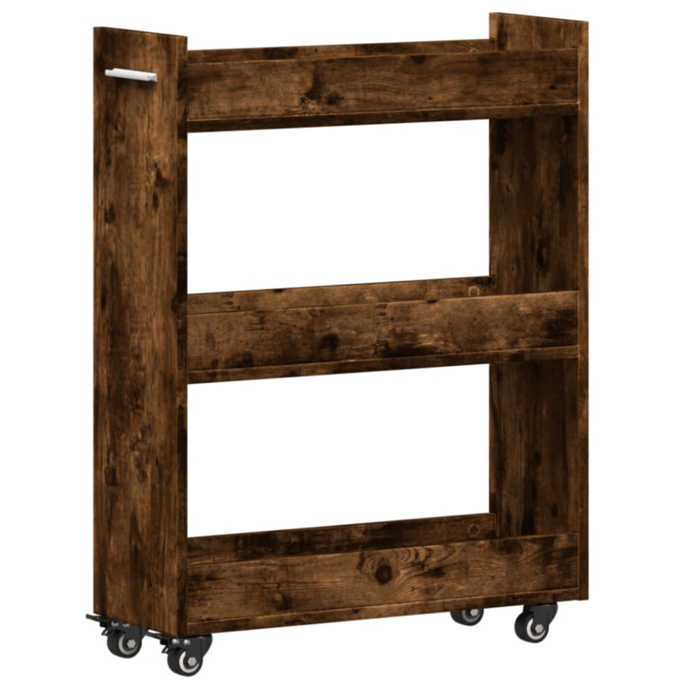 (smoked oak) vidaXL Cabinet with Wheels Storage Cart Hallway Side Table Engineered Wood