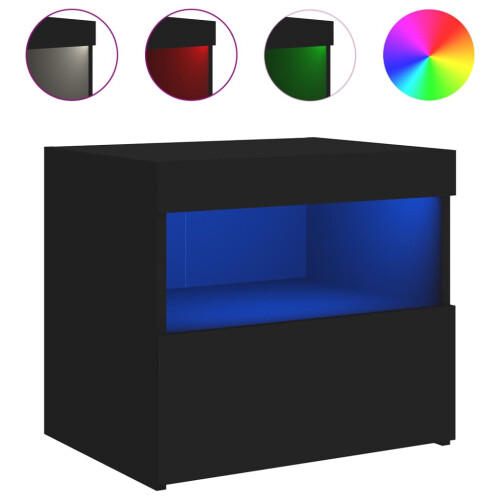 VidaXL (black) vidaXL Bedside Cabinet with LED Lights Nightstand Bed Table Side Table Black 1