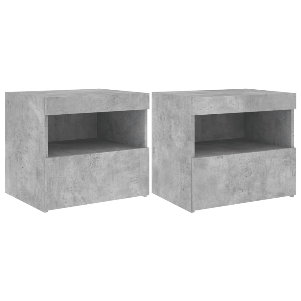 (concrete grey) vidaXL Bedside Cabinet with LED Lights Nightstand Bed Table Side Table Black