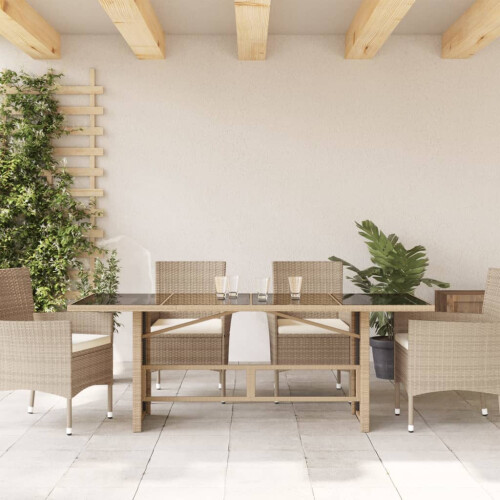 VidaXL vidaXL Gartentisch mit Glasplatte Beige 190x80x75 cm Poly Rattan 2