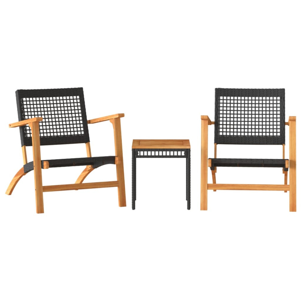 (black, with table) vidaXL Garden Chairs Outdoor Chair Seat Poly Rattan and Acacia Wood 2 pcs