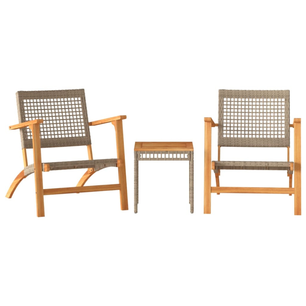 (beige, with table) vidaXL Garden Chairs Outdoor Chair Seat Poly Rattan and Acacia Wood 2 pcs