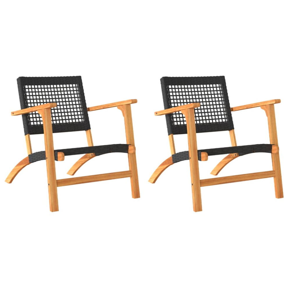 (black, without table) vidaXL Garden Chairs Outdoor Chair Seat Poly Rattan and Acacia Wood 2 pcs