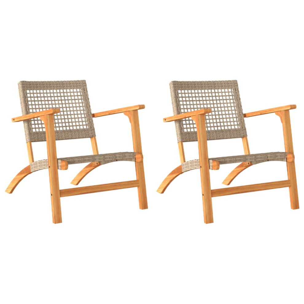 (beige, without table) vidaXL Garden Chairs Outdoor Chair Seat Poly Rattan and Acacia Wood 2 pcs