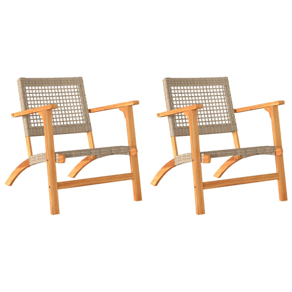 Vidaxl (Beige, Without Table) Garden Chairs Outdoor Chair Seat Poly Rattan And Acacia Wood 2 Pcs