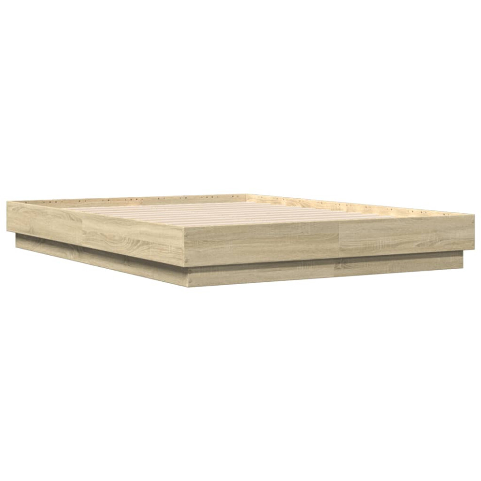 Vidaxl (Sonoma Oak, 135 X 190 Cm) Bed Frame Bedroom Bed Base Bedstead Black 160X200 Cm Engineered Wood