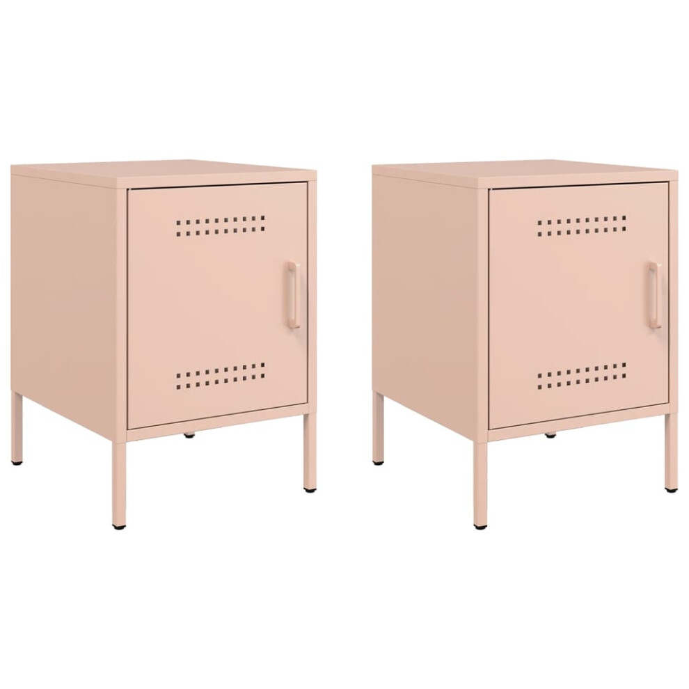 Vidaxl (Pink, 2 Pcs) Bedside Cabinet Bedroom Nightstand Bed Side Table Bed Cabinet Steel