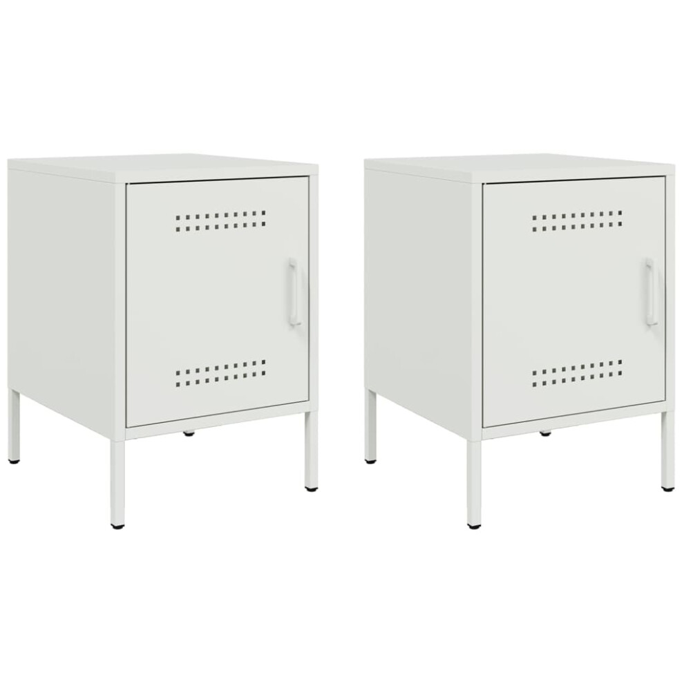 (white, 2 pcs) vidaXL Bedside Cabinet Bedroom Nightstand Bed Side Table Bed Cabinet Steel