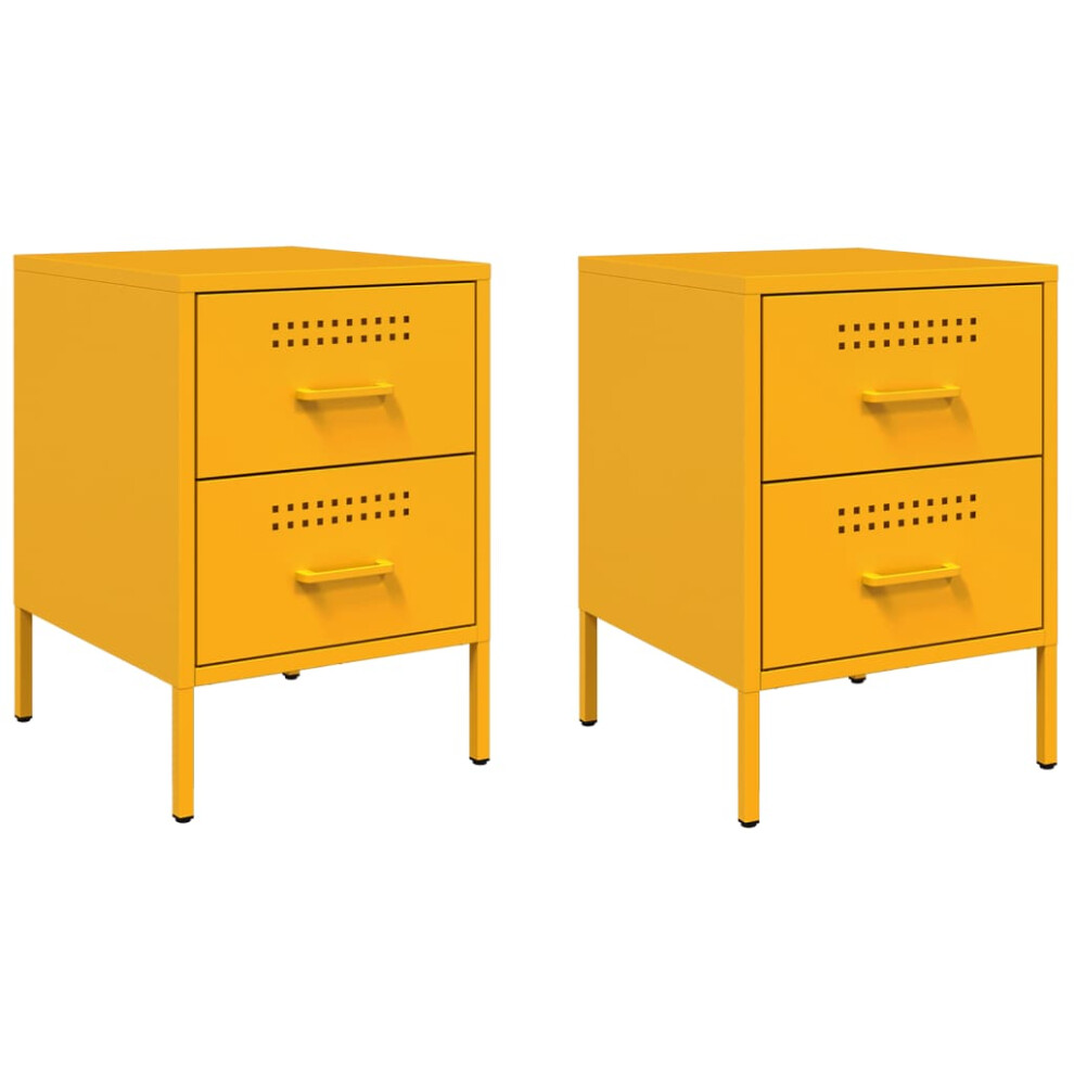 (yellow, 2 pcs) vidaXL Bedside Cabinet Nightstand Bed Table Bed Cabinet Mustard Yellow Steel