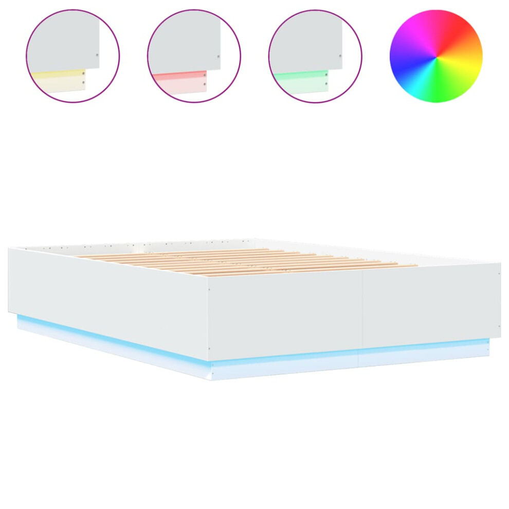 Vidaxl (White, 150 X 200 Cm) Bed Frame With Led Lights Bed Base Mattress Foundation Engineered Wood