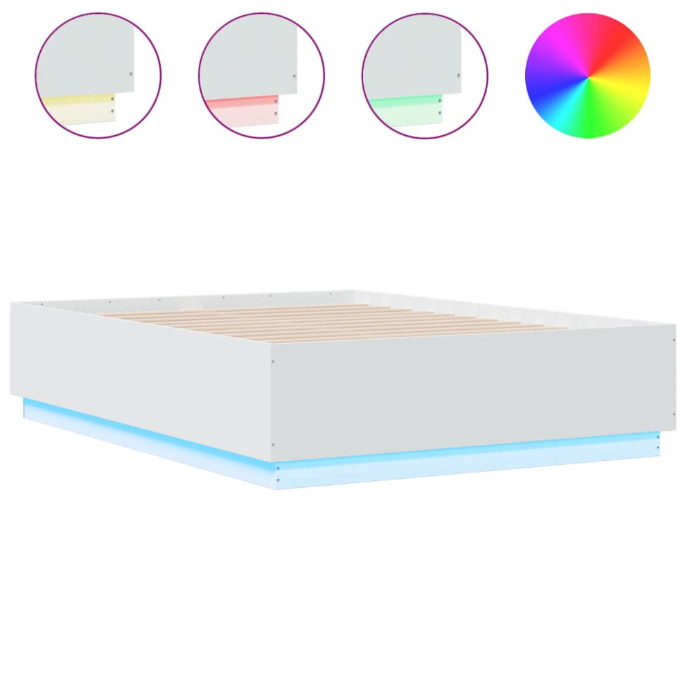 (white, 135 x 190 cm) vidaXL Bed Frame with LED Lights Bed Base Mattress Foundation Engineered Wood