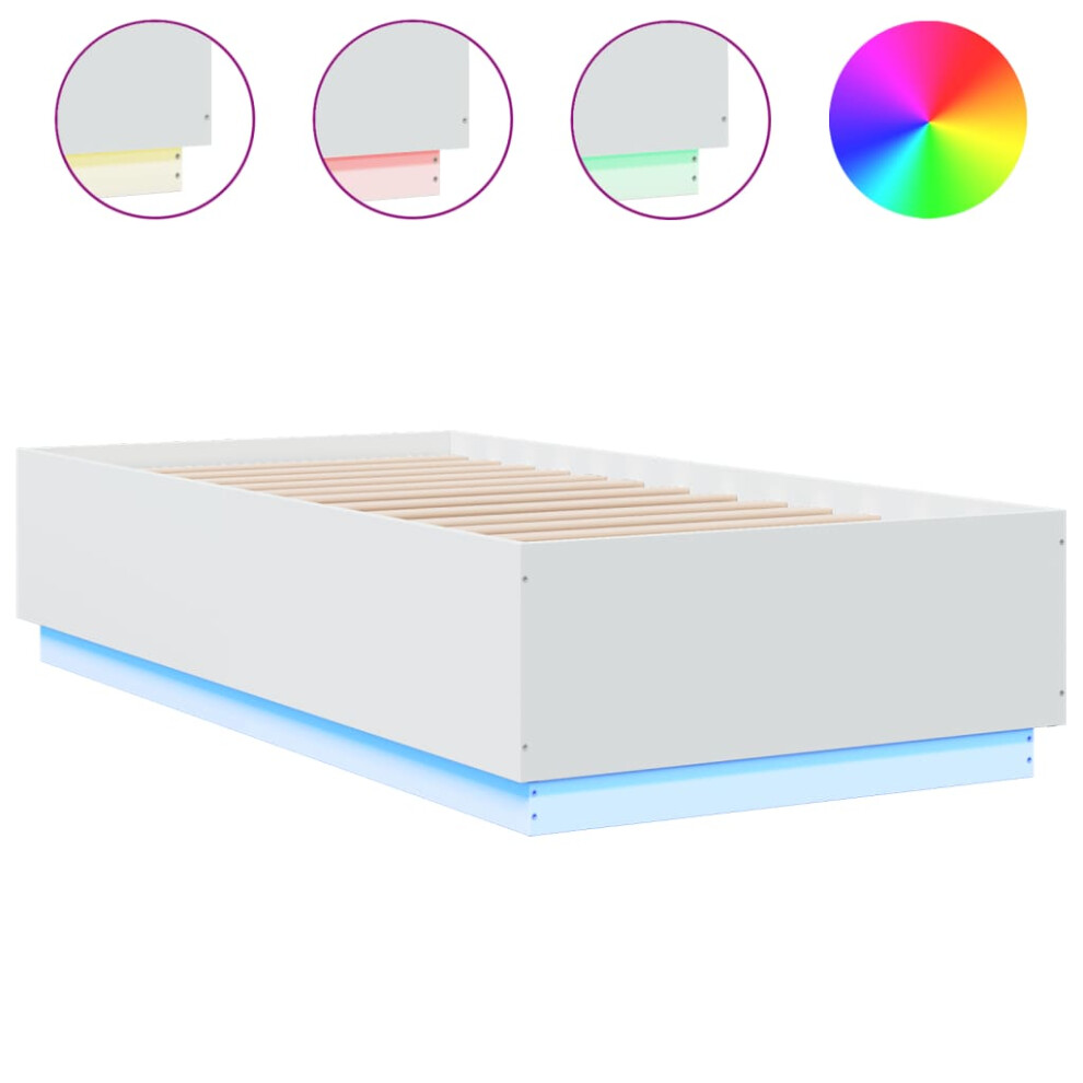 (white, 90 X 190 cm) vidaXL Bed Frame With LED Lights Bed Base Mattress Foundation Engineered Wood