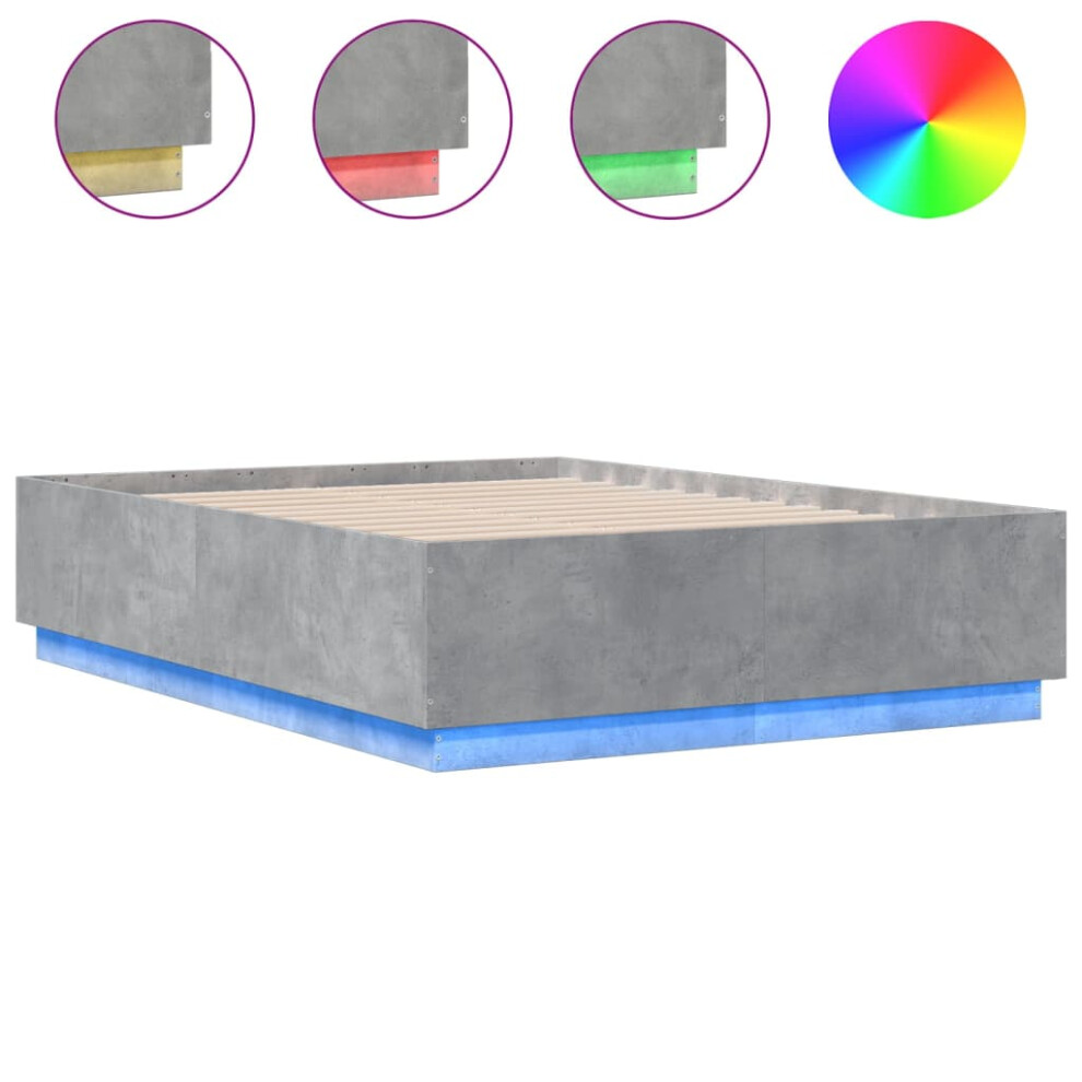 (concrete grey, 135 x 190 cm) vidaXL Bed Frame with LED Lights Bed Base Mattress Foundation Engineered Wood