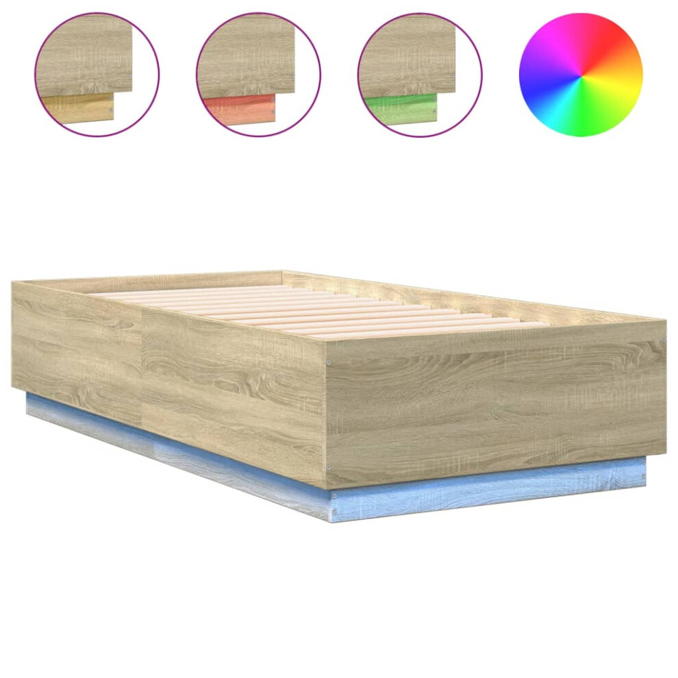 (sonoma oak, 90 x 190 cm) vidaXL Bed Frame with LED Lights Bed Base Mattress Foundation Engineered Wood