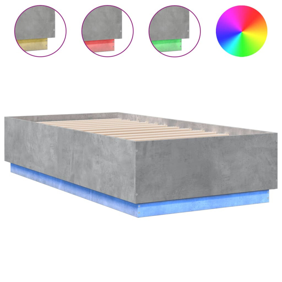 Vidaxl (Concrete Grey, 90 X 190 Cm) Bed Frame With Led Lights Bed Base Mattress Foundation Engineered Wood