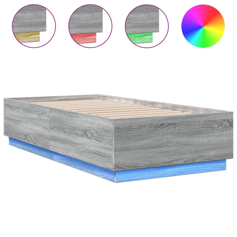 (grey sonoma, 90 x 190 cm) vidaXL Bed Frame with LED Lights Bed Base Mattress Foundation Engineered Wood