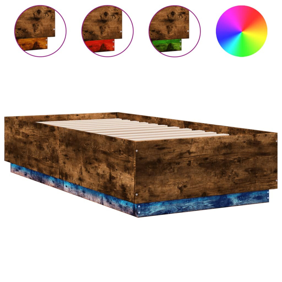 (smoked oak, 90 x 190 cm) vidaXL Bed Frame with LED Lights Bed Base Mattress Foundation Engineered Wood