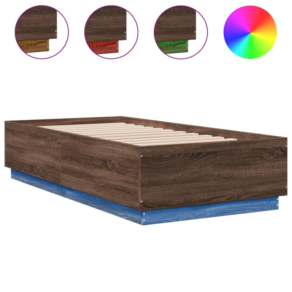 (brown oak, 90 X 190 cm) vidaXL Bed Frame With LED Lights Bed Base Mattress Foundation Engineered Wood