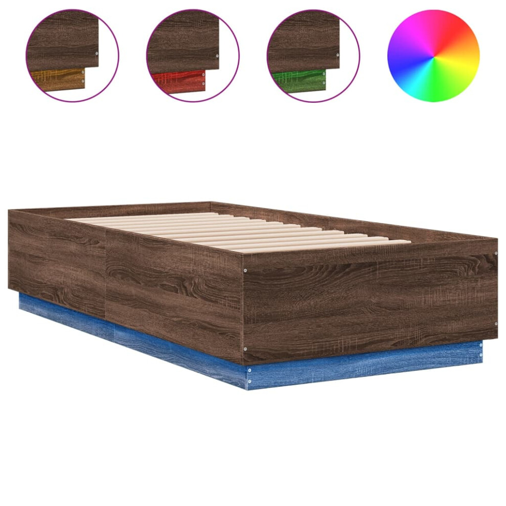 Vidaxl (Brown Oak, 90 X 190 Cm) Bed Frame With Led Lights Bed Base Mattress Foundation Engineered Wood
