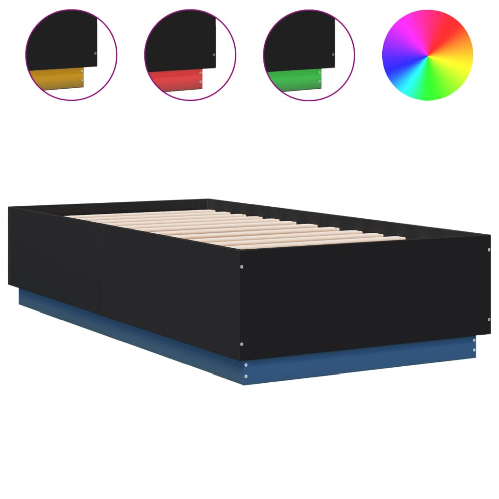 Vidaxl (Black, 75 X 190 Cm) Bed Frame With Led Lights Bed Base Mattress Foundation Engineered Wood