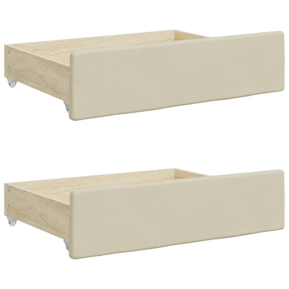 (cream) vidaXL Bed Drawers Storage Unit Bed Box 2 pcs Engineered Wood and Faux Leather