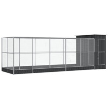 (623 x 203 x 216 cm) vidaXL Aviary with Extension Bird Cage Walk In Chicken Run Coop Silver Steel