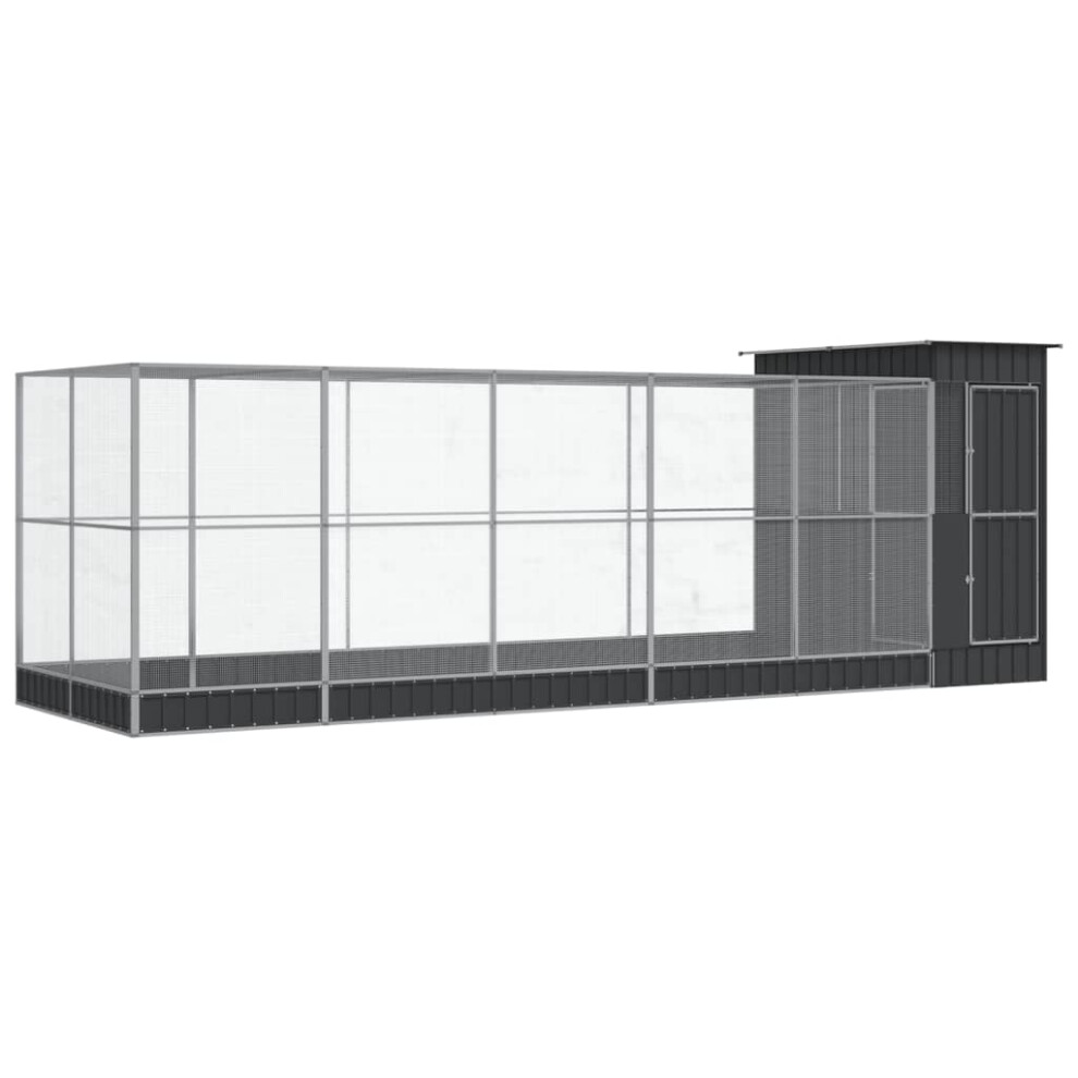 (623 x 203 x 216 cm) vidaXL Aviary with Extension Bird Cage Walk In Chicken Run Coop Silver Steel