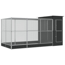 (416 x 203 x 216 cm) vidaXL Aviary with Extension Bird Cage Walk In Chicken Run Coop Silver Steel