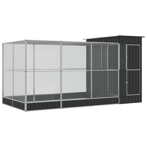 (416 x 203 x 216 cm) vidaXL Aviary with Extension Bird Cage Walk In Chicken Run Coop Silver Steel