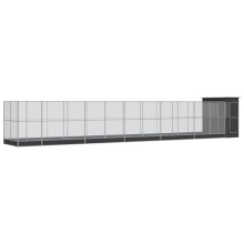 (1244 x 203 x 216 cm) vidaXL Aviary with Extension Bird Cage Walk In Chicken Run Coop Silver Steel