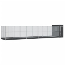 (1037 x 203 x 216 cm) vidaXL Aviary with Extension Bird Cage Walk In Chicken Run Coop Silver Steel
