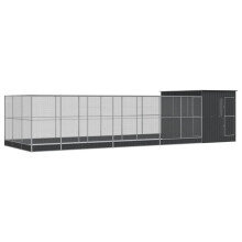 (911 x 303 x 216 cm) vidaXL Aviary with Extension Bird Cage Walk In Chicken Run Coop Silver Steel