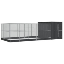 (704 x 303 x 216 cm) vidaXL Aviary with Extension Bird Cage Walk In Chicken Run Coop Silver Steel