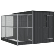(290 x 303 x 216 cm) vidaXL Aviary with Extension Bird Cage Walk In Chicken Run Coop Silver Steel