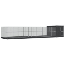 (1118 x 303 x 216 cm) vidaXL Aviary with Extension Bird Cage Walk In Chicken Run Coop Silver Steel