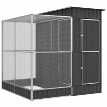 (209 x 203 x 216 cm) vidaXL Aviary with Extension Bird Cage Walk In Chicken Run Coop Silver Steel