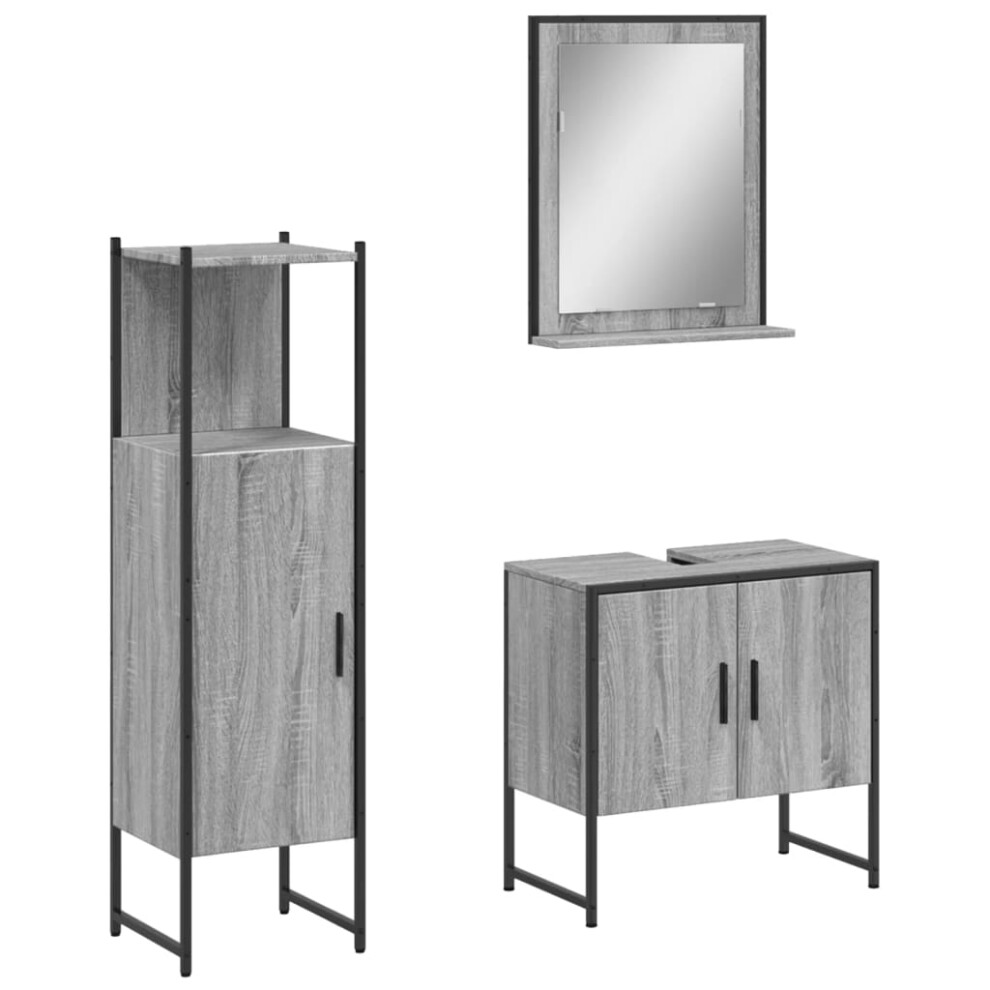 (grey sonoma) vidaXL Bathroom Cabinet Set 3 Piece Sink Cabinet Grey Sonoma Engineered Wood