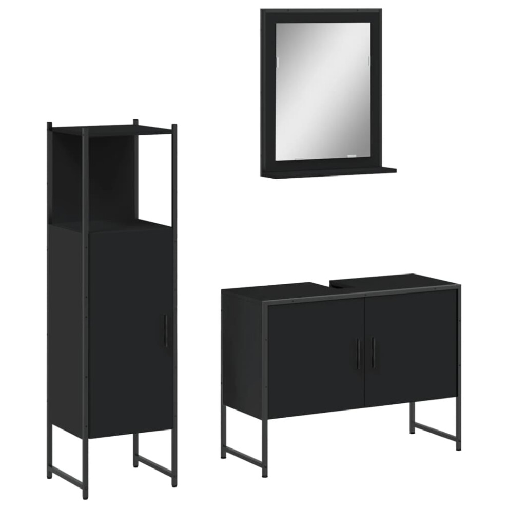 (black) vidaXL Bathroom Cabinet Set 3 Piece Vanity Unit Sink Cabinet Engineered Wood