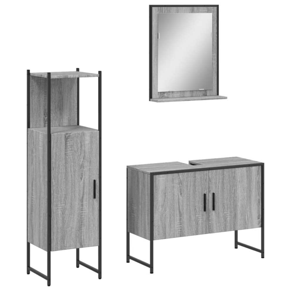Vidaxl (Grey Sonoma) Bathroom Cabinet Set 3 Piece Vanity Unit Sink Cabinet Engineered Wood