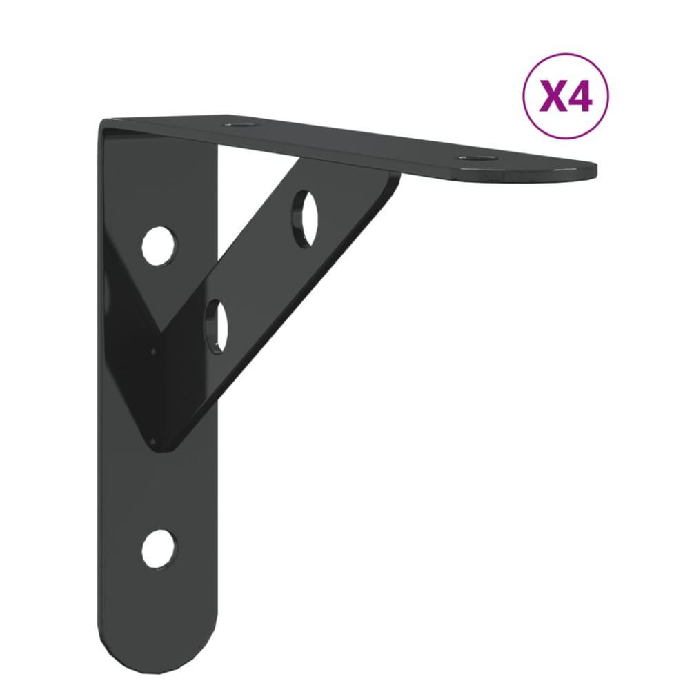 (black, 15 x 2.5 x 11.5 cm) vidaXL Shelf Brackets Wall Mounted Shelf Support 4 pcs Silver Stainless Steel