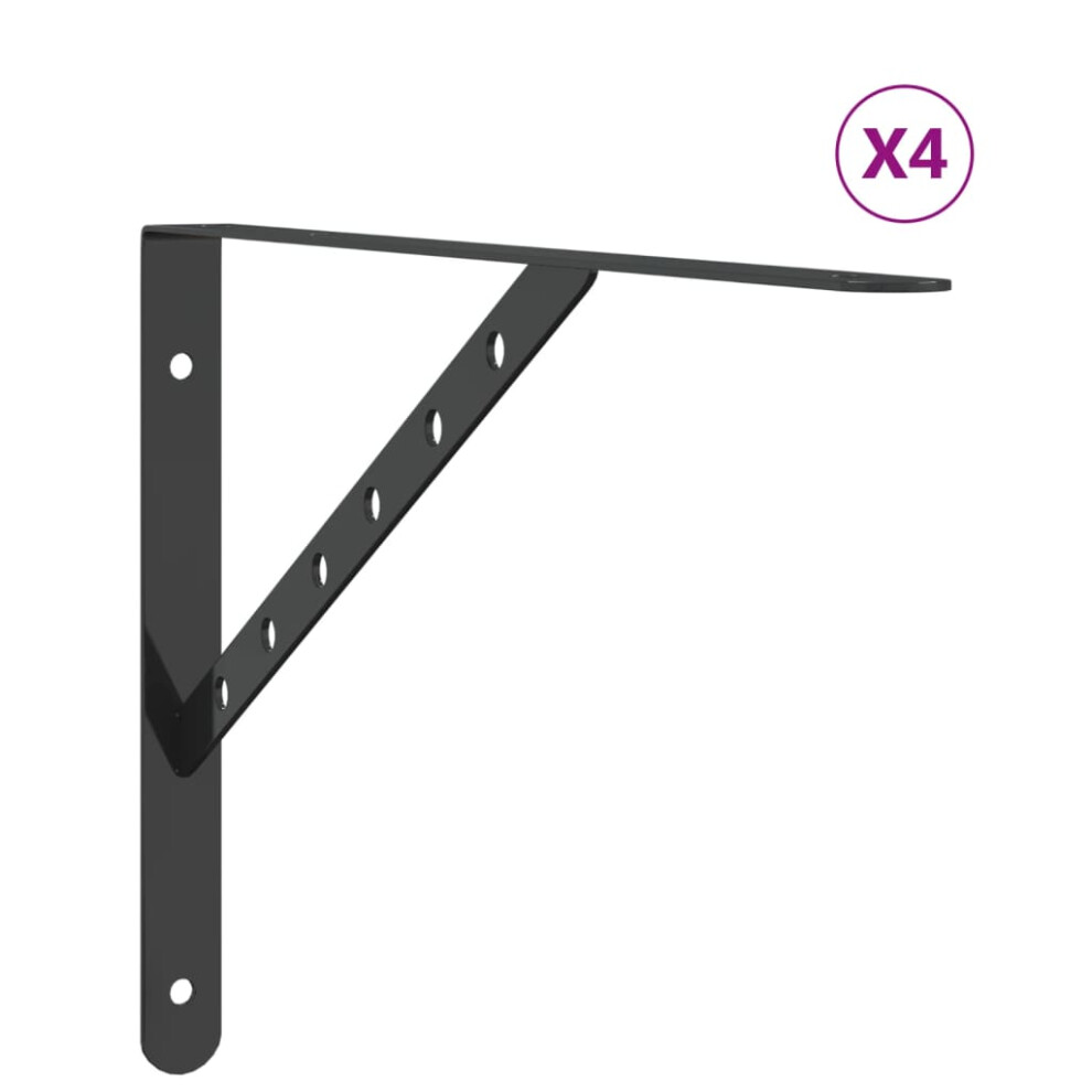 (black, 40 x 2.5 x 25 cm) vidaXL Shelf Brackets Wall Mounted Shelf Support 4 pcs Silver Stainless Steel