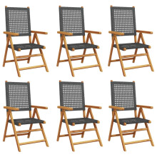 (black, 6 pcs) vidaXL Reclining Garden Chairs Outdoor Chair Armchair Poly Rattan & Solid Wood