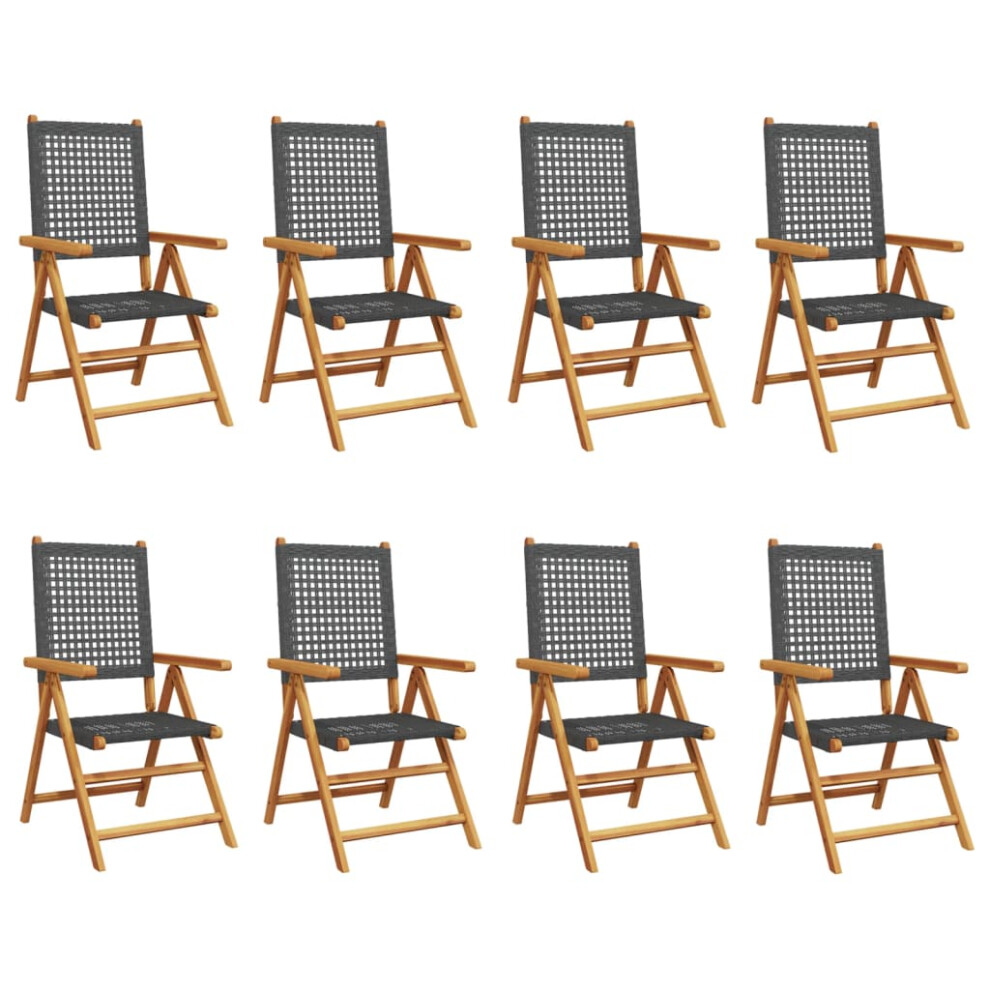 (black, 8 pcs) vidaXL Reclining Garden Chairs Outdoor Chair Armchair Poly Rattan & Solid Wood