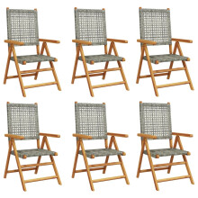 (grey, 6 pcs) vidaXL Reclining Garden Chairs Outdoor Chair Armchair Poly Rattan & Solid Wood
