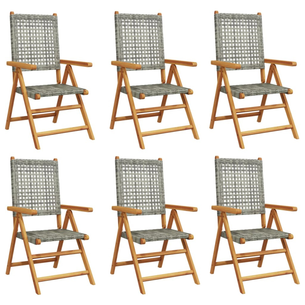 Vidaxl (, 6 Pcs) Reclining Garden Chairs Outdoor Chair Armchair Poly Rattan & Solid Wood Grey